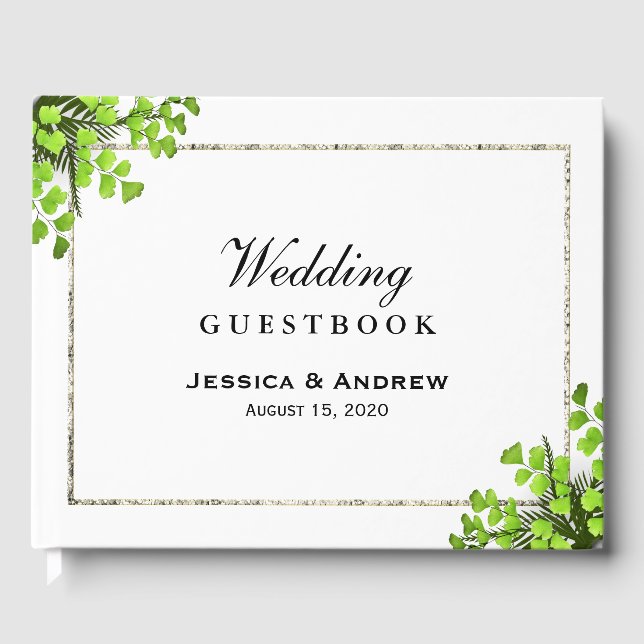Elegant Corner Fern Decoration Wedding Guest Book (Front)