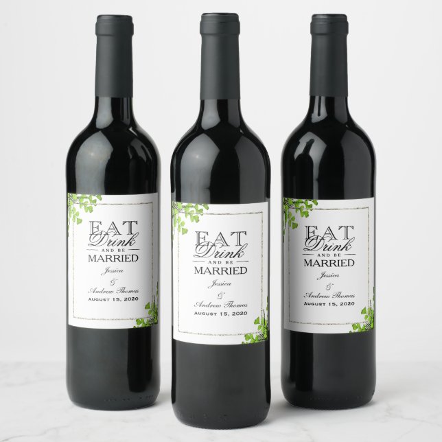 Elegant Corner Fern Decoration Wedding Wine Label (Bottles)