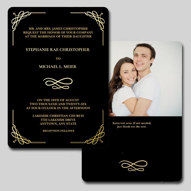 Elegant Corner Swirl Mariage photo Foil Invitation (Créateur téléchargé)