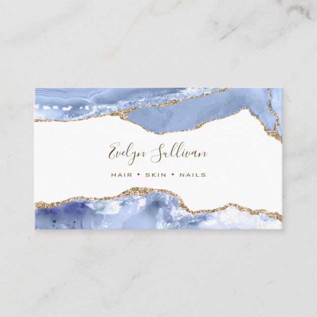 Elegant Cornflower Blue Agate Business Card (Front)