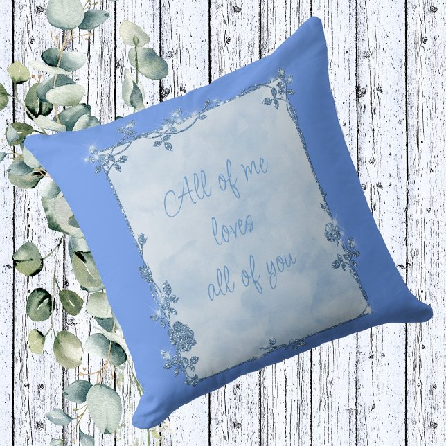 Elegant Cornflower Blue Sparkle Frame Valentine  Throw Pillow (Creator Uploaded)