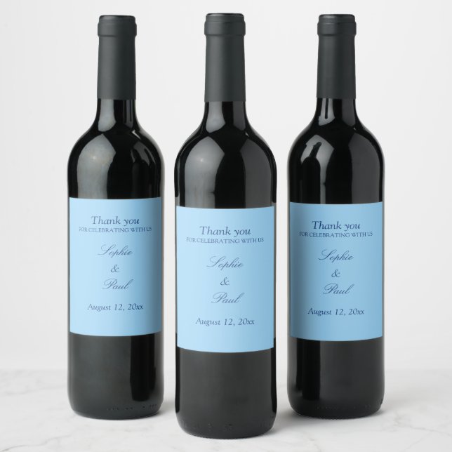 Elegant Cornflower Blue Wedding Wine Labels (Bottles)