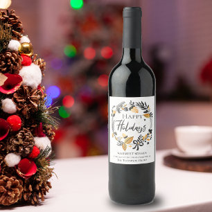 Elegant Corporate Company Name Wreath Christmas Wine Label
