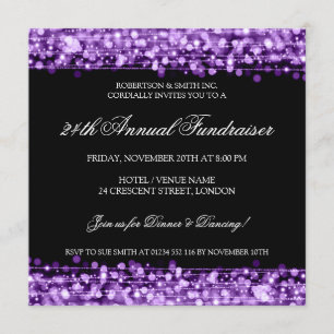 Elegant Corporate Fundraiser Party Sparkles Purple Invitation
