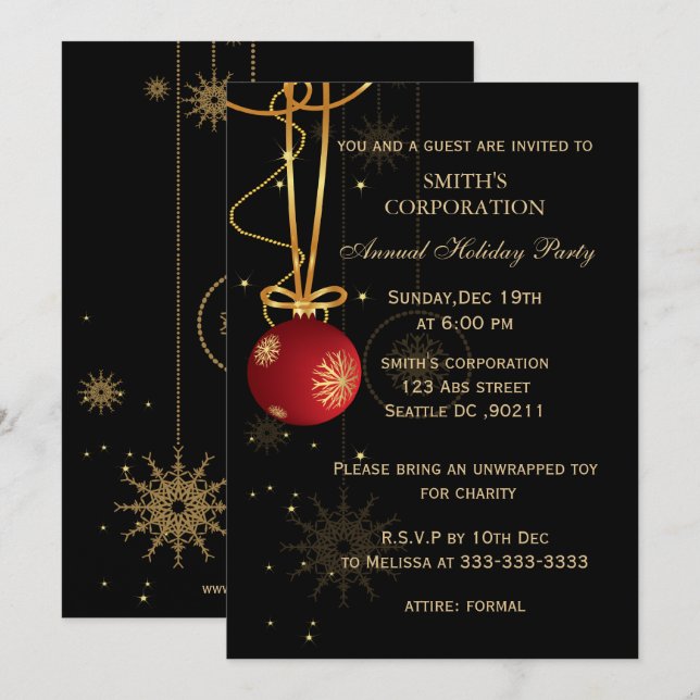 Elegant Corporate Holiday Party Invitations (Front/Back)