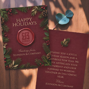 Elegant Corporate Holiday Round Logo Wax Seal Card