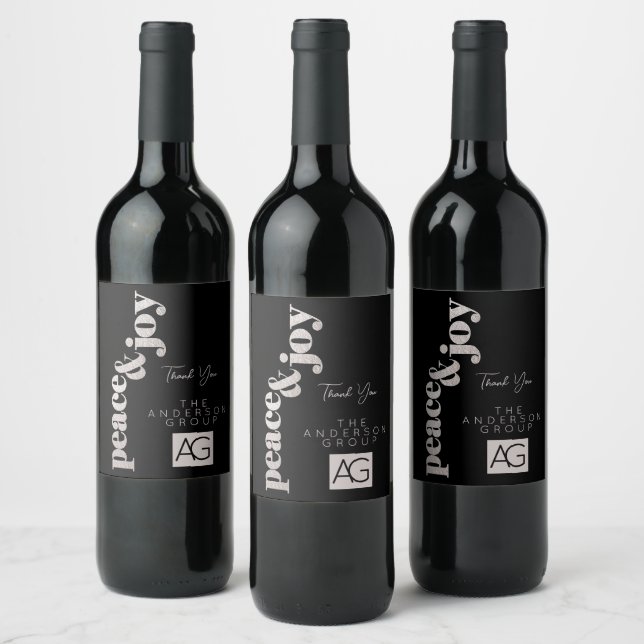 Elegant Corporate Peace Joy Logo Thank You  Wine Label (Bottles)
