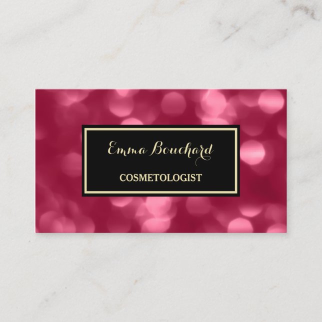 Elegant Cosmetologist Glamourous Pink Luxe Bokeh Business Card (Front)