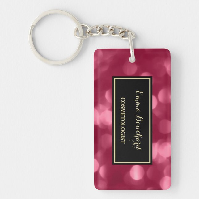 Elegant Cosmetologist Glamourous Pink Luxe Bokeh Keychain (Front)