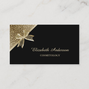 Elegant Cosmetology Black and Gold Leopard Ribbon Business Card