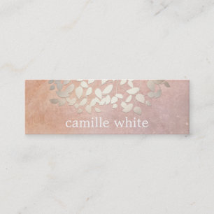 Elegant Cosmetology Faux Gold Foil Leaves Peach Mini Business Card