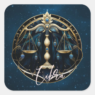 Elegant Cosmic Balance Sun Sign Black Gold Libra   Square Sticker
