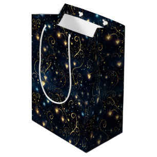 Elegant Cosmic Glowing Hearts in Blue and Gold Medium Gift Bag