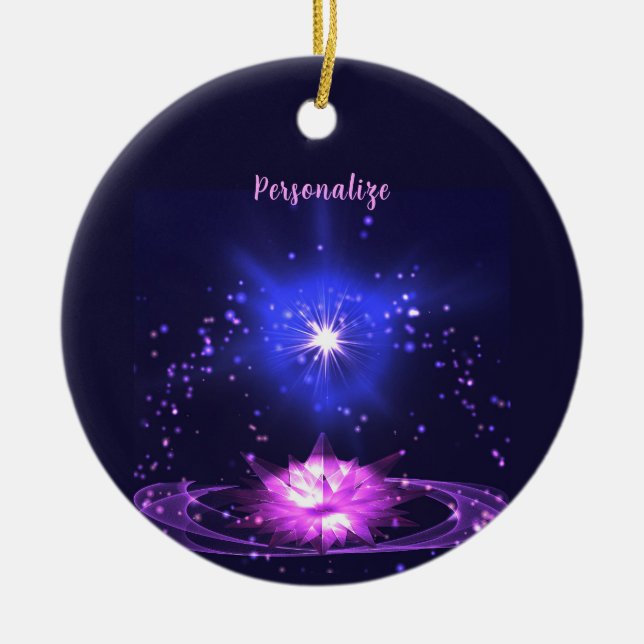 Elegant Cosmic Zen Purple Crystal Lotus Flower Ceramic Ornament (Front)