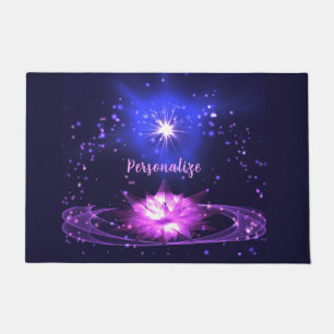 Elegant Cosmic Zen Purple Crystal Lotus Flower Doormat