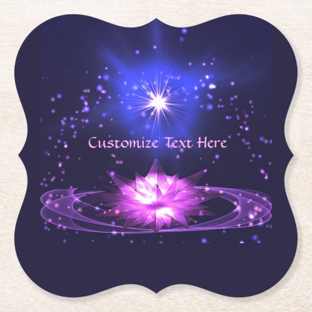 Elegant Cosmic Zen Purple Crystal Lotus Flower Paper Coaster (Front)