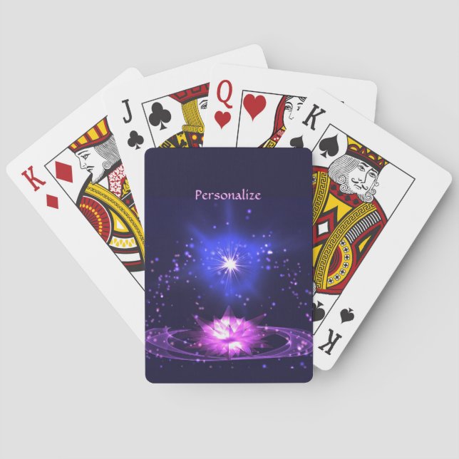 Elegant Cosmic Zen Purple Crystal Lotus Flower Playing Cards (Back)