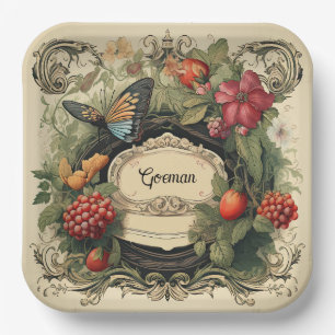 Elegant Cottagecore Garden Berries Personalized Paper Plate