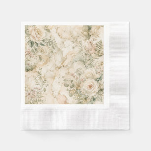 Elegant Cottagecore Marble Botanical Home Decor Napkin