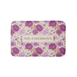Elegant Cottagecore Purple Floral Bath Mat