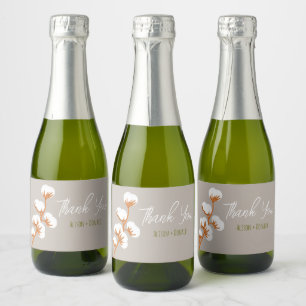 Elegant Cotton Branch “Thank You” Custom  Sparkling Wine Label