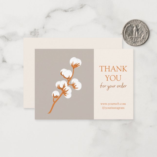 Elegant Cotton Branch “Thank You for Your Order” Card (Front/Back In Situ)