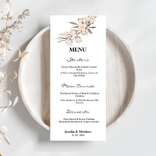 Elegant Cotton Flower Black & White Wedding Menu