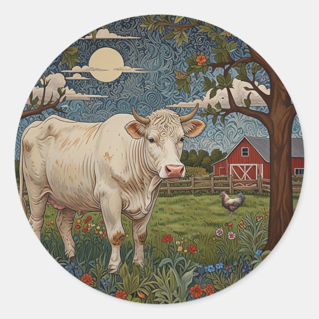 Elegant country chic boho cow farm classic round sticker (Front)