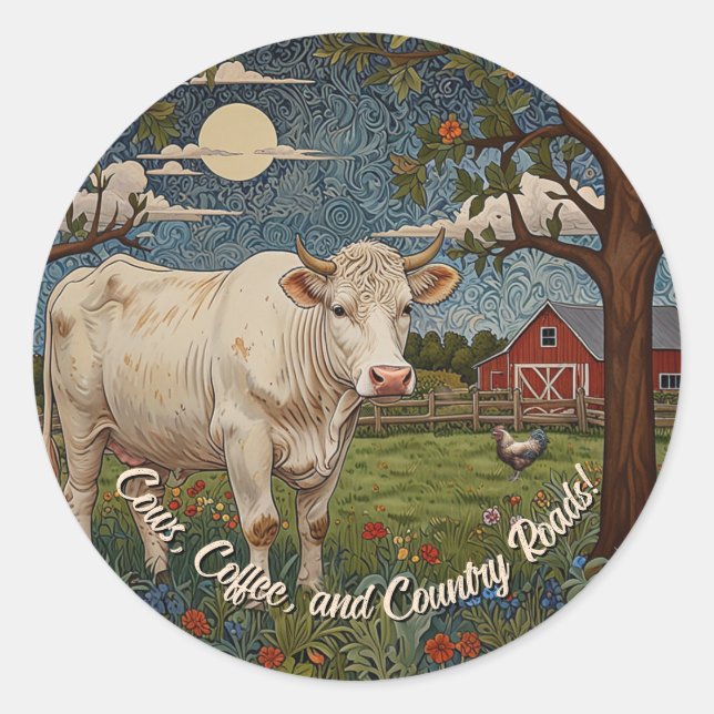 Elegant country chic boho cow farm classic round sticker (Front)