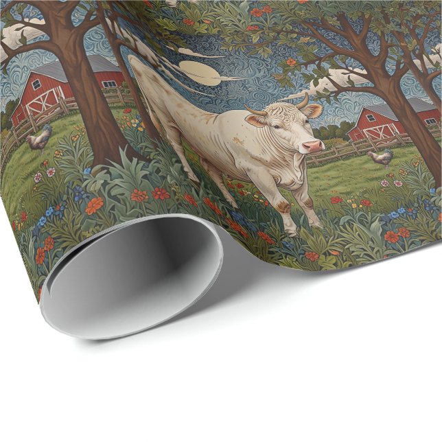 Elegant country chic boho cow farm wrapping paper (Roll Corner)