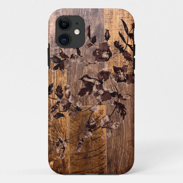 Elegant country chic wood grain floral Case-Mate iPhone case (Back)