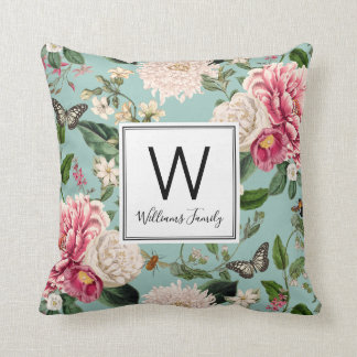 Elegant Country Cottage Garden Mint Floral Throw Pillow