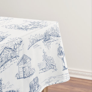 Elegant Country Farmhouse Vintage French Blue Tablecloth