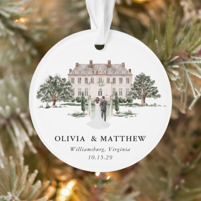 Elegant Country Manor Wedding Photo Keepsake  Ornament (Tree)