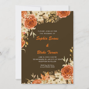 Elegant Country Orange Roses Brown Wedding Invitation