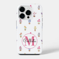 Elegant Country Potted Flowers Watercolor Monogram