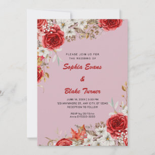 Elegant Country Red Roses Purple Wedding Invitation