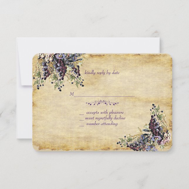 Elegant, Country Rustic, Vineyard Wedding RSVP Card (Front)