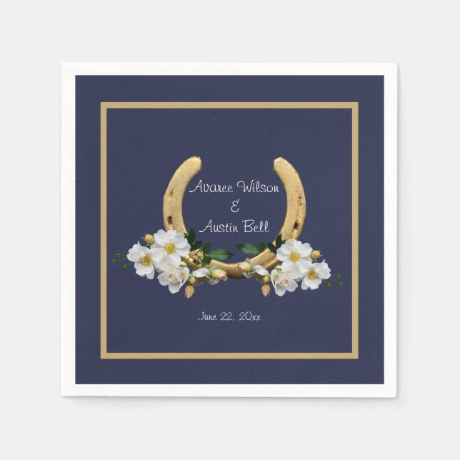 Elegant Country Style Navy and Gold Napkin (Front)