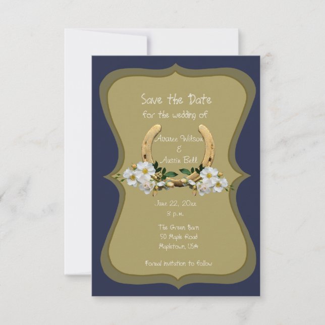 Elegant Country Style Navy and Gold Save The Date (Front)