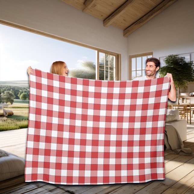 Elegant Countryside Picnic White Red Chequered Fleece Blanket (Creator Uploaded)