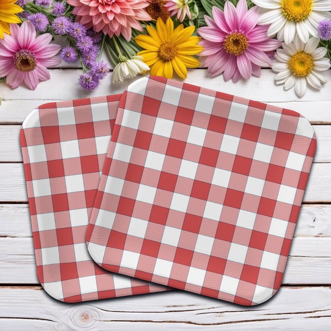 Elegant Countryside Picnic White Red Chequered Paper Plate (Creator Uploaded)