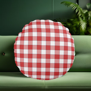 Elegant Countryside Picnic White Red Chequered Round Pillow