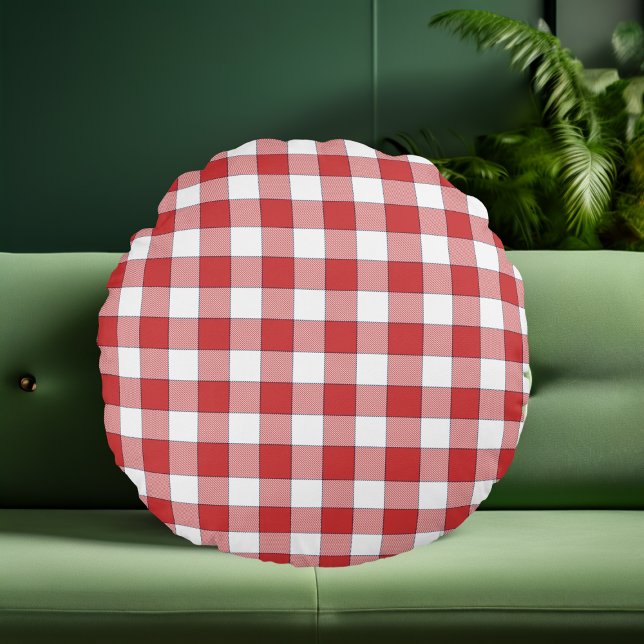 Elegant Countryside Picnic White Red Chequered Round Pillow (Creator Uploaded)