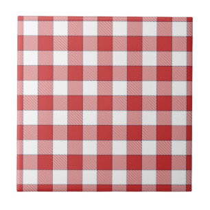 Elegant Countryside Picnic White Red Chequered Tile