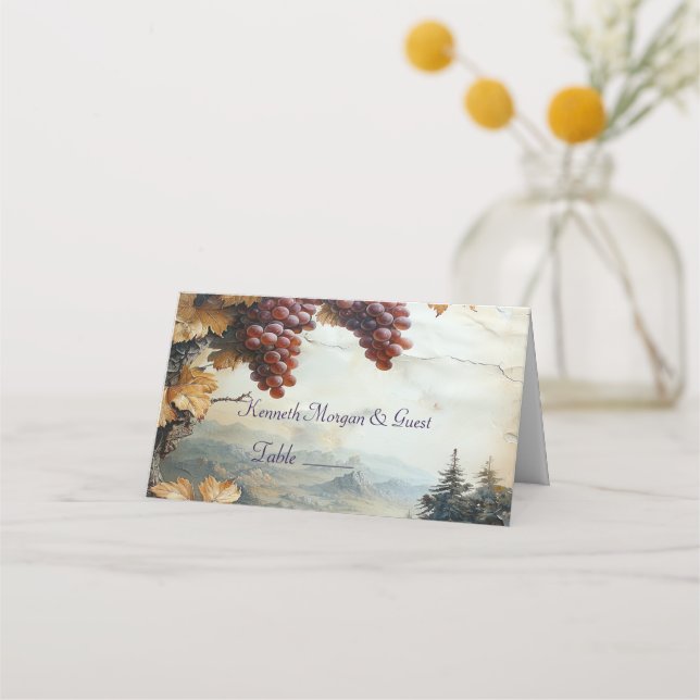 Elegant Countryside Vineyard Grape Vine Rustic     Place Card (Front)