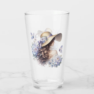 Élégant Coupe en Verre Dame Fleurie Bleue