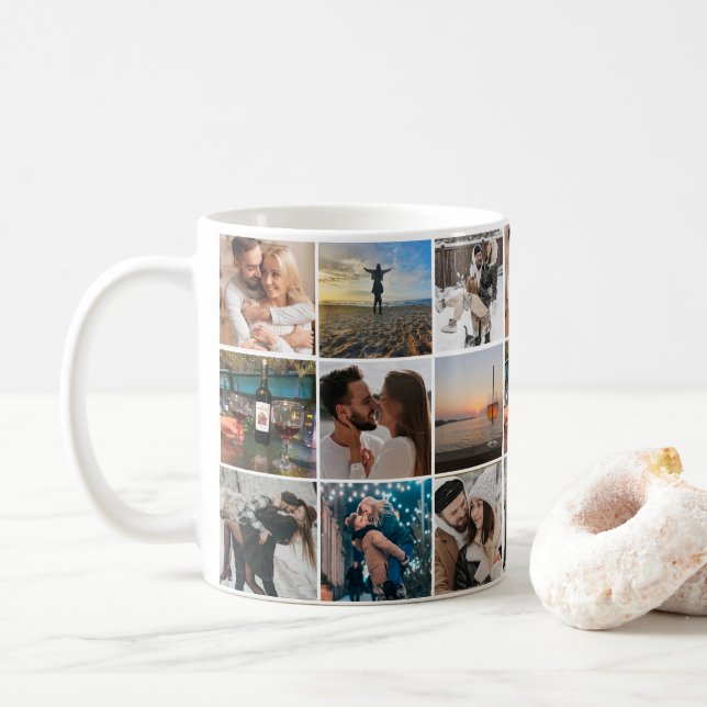 elegant couple 9 photos collage valentines coffee mug (With Donut)