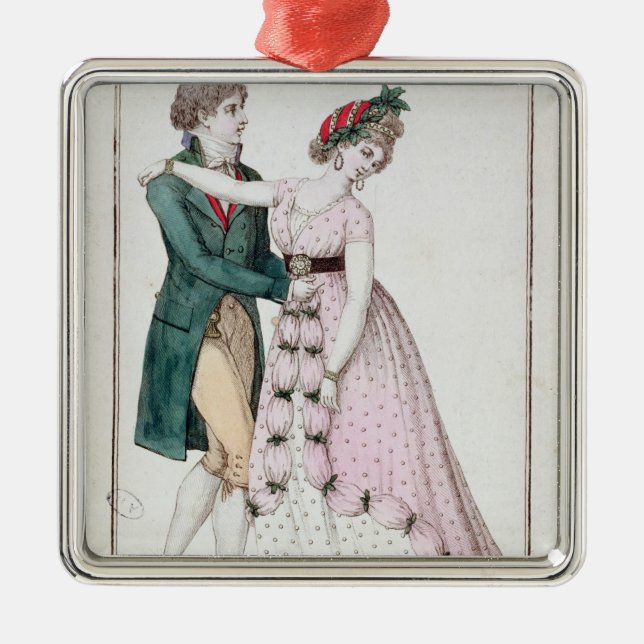 Elegant Couple Dancing the Waltz Metal Ornament (Front)