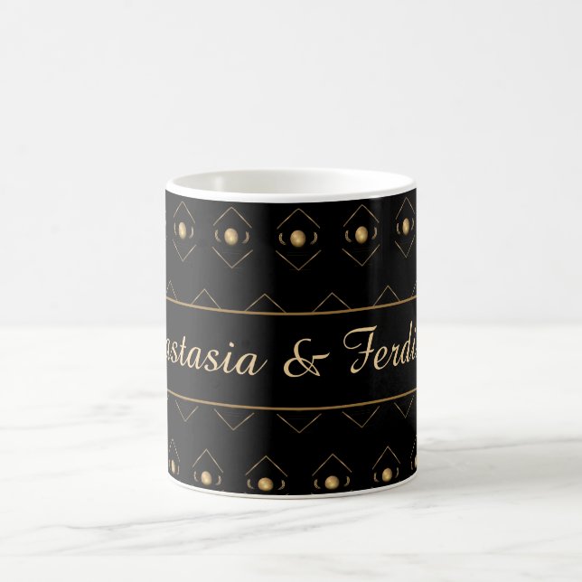 Elegant Couple Gold Black Pattern Personalize Coffee Mug (Center)